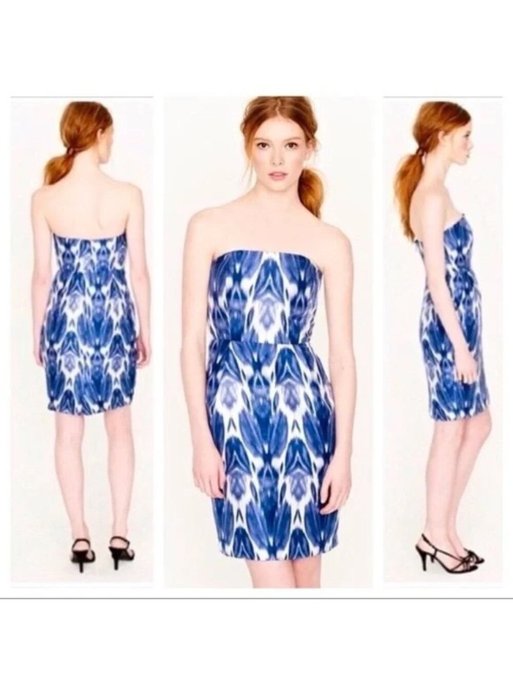 NEW $178 J. Crew Diana 100% Silk Ikat Dress Strapless Blue Wediing guest  sz 2